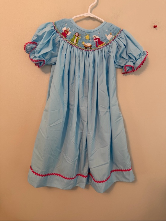 Other - Children's Light Blue Smocked Nativity Dress with Pink Trim
